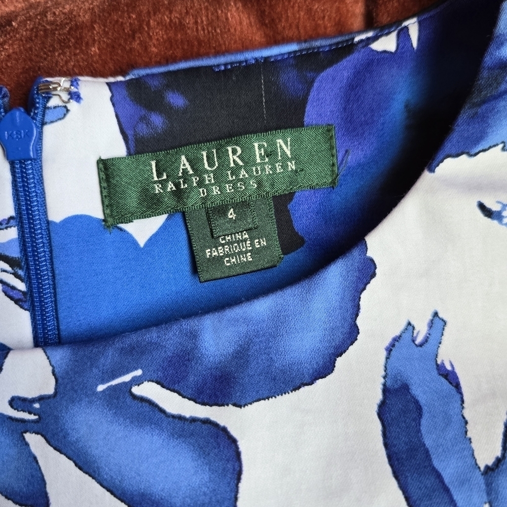 Lauren Ralph Lauren Blue Floral Sleeveless Cotton Sheath Dress Sz. 4 - Picture 10 of 10